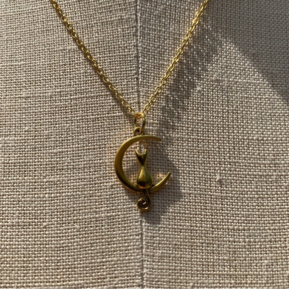 NWT Sterling Silver Plated Chain & Cat on Moon Alloy Metal Charm Necklace - Picture 7 of 10